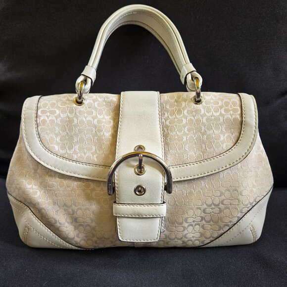 RARE Coach Y2K Soho Handbag: Ivory SigC Jacquard & White Leather Trim - 6349 - Picture 1 of 8